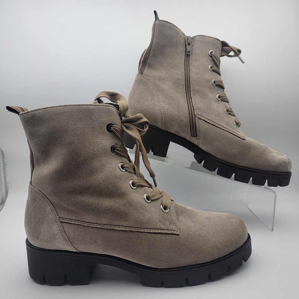 Gabor Womens Taupe Suede Lace Up Side Zip Lug Sole Combat‎ Ankle Boots Size 7.5